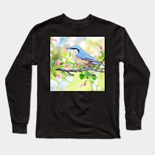 Spring Blue Bird in Watercolor Long Sleeve T-Shirt